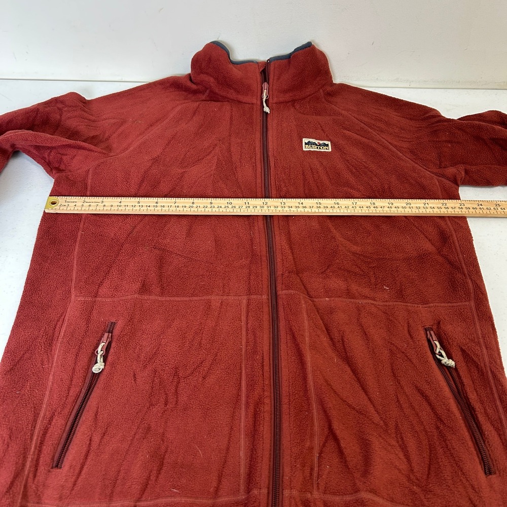 Burton Durable Goods Mens Large Full Zip Fleece Jacket Rust Red Mountain Patch - Picture 7 of 8